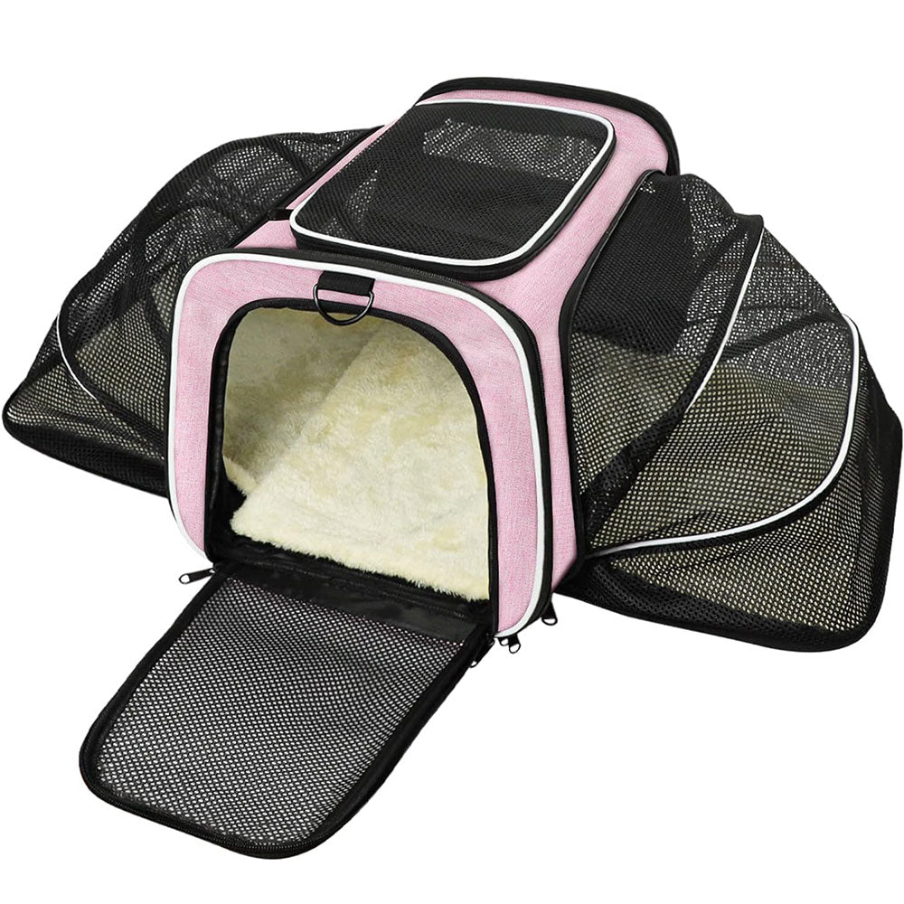 COOLBABY LZM-CWXDB Cat Carrier Airline Approved Pet Carrier,Pet Double Extension Foldable Bag for Traveling Portable Breathable Pet Carrier Bag,3 Open Doors,2 Reflective Tapes - COOL BABY