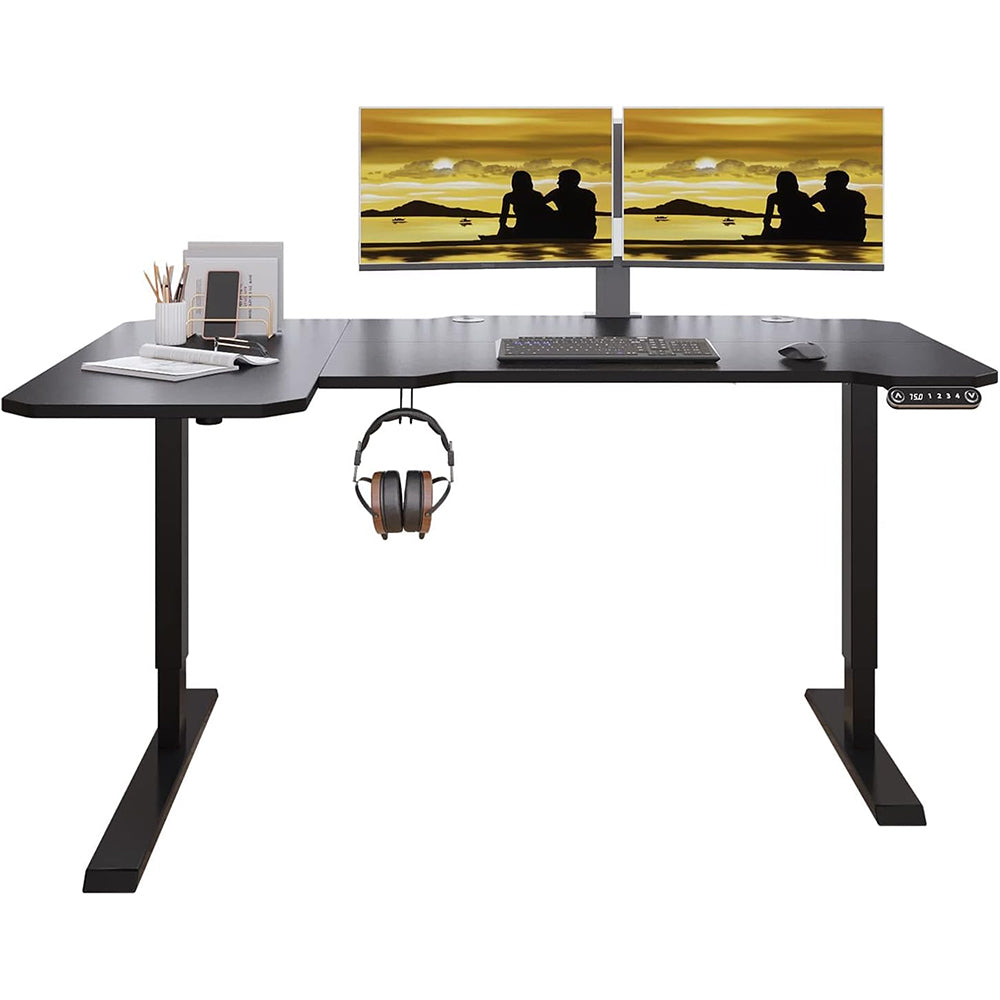 COOLBABY L-Shaped Electric Standing Desk,59 Inches Height Adjustable Stand up Table,Sit Stand Computer Desk with 4 Memory Settings,Black Splicing Board - COOLBABY