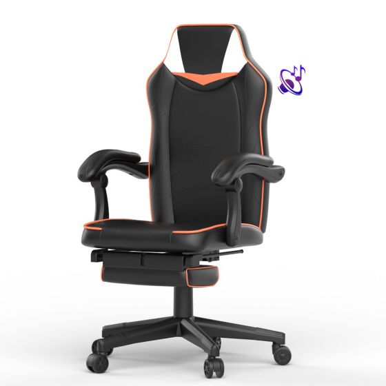 Omega Gaming with Speaker Black & Orange PU Gaming Chair - COOLBABY
