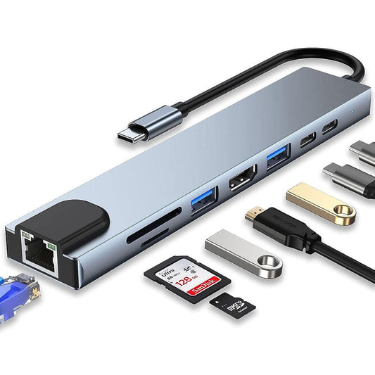 COOLBABY USB C Hub, Adapter MacBook Pro Adapter, 8 in 1 USB-C Docking Station, Compatible Laptop and Other Type Devices, PD, TF Card Reader 100W - COOL BABY
