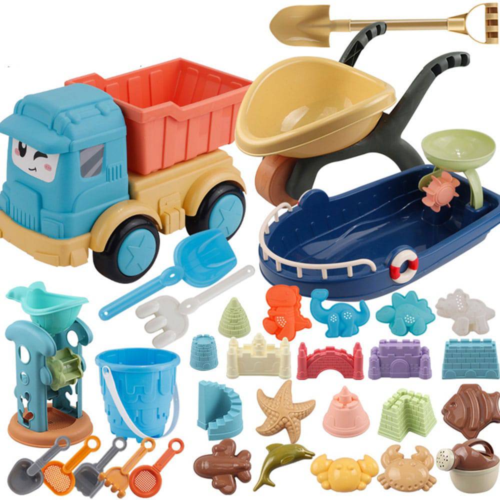 COOLBABY Children's Beach Toy Set,Long Shovels Sand Toys Set with Mesh Bag,Outdoor Beach Toys (33 PCS) - COOL BABY