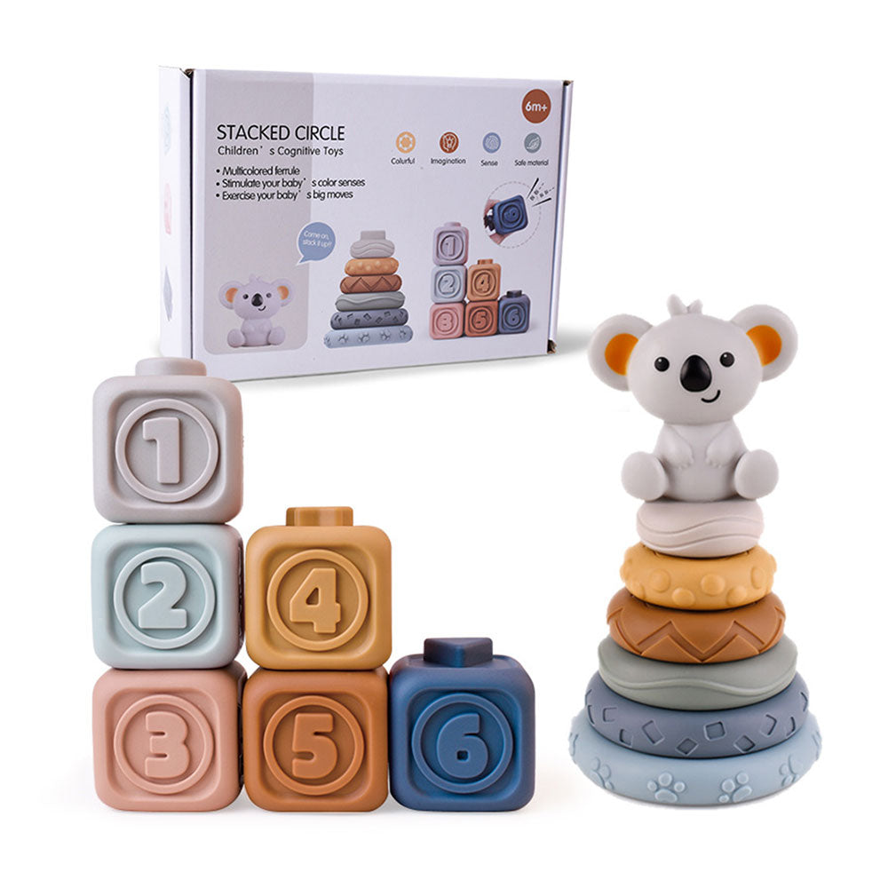 COOLBABY WQSJ-JM01 Toddlers Montessori Sensory Toys,Babies Chewing Squeeze Stacking Educational Numbers Animals Toy 13Pcs Set - COOL BABY