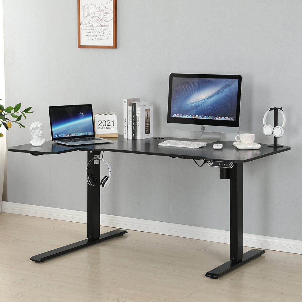 COOLBABY L-Shaped Electric Standing Desk,59 Inches Height Adjustable Stand up Table,Sit Stand Computer Desk with 4 Memory Settings,Black Splicing Board - COOLBABY