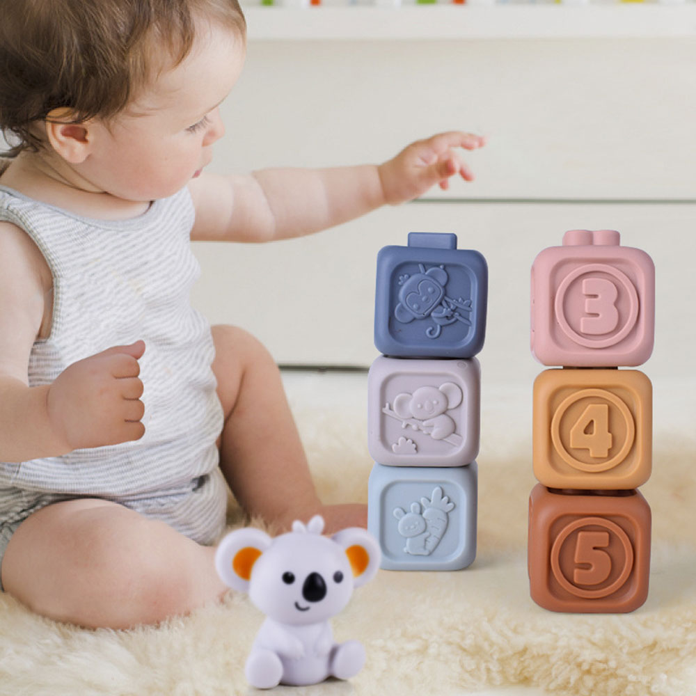 COOLBABY WQSJ-JM01 Toddlers Montessori Sensory Toys,Babies Chewing Squeeze Stacking Educational Numbers Animals Toy 13Pcs Set - COOL BABY