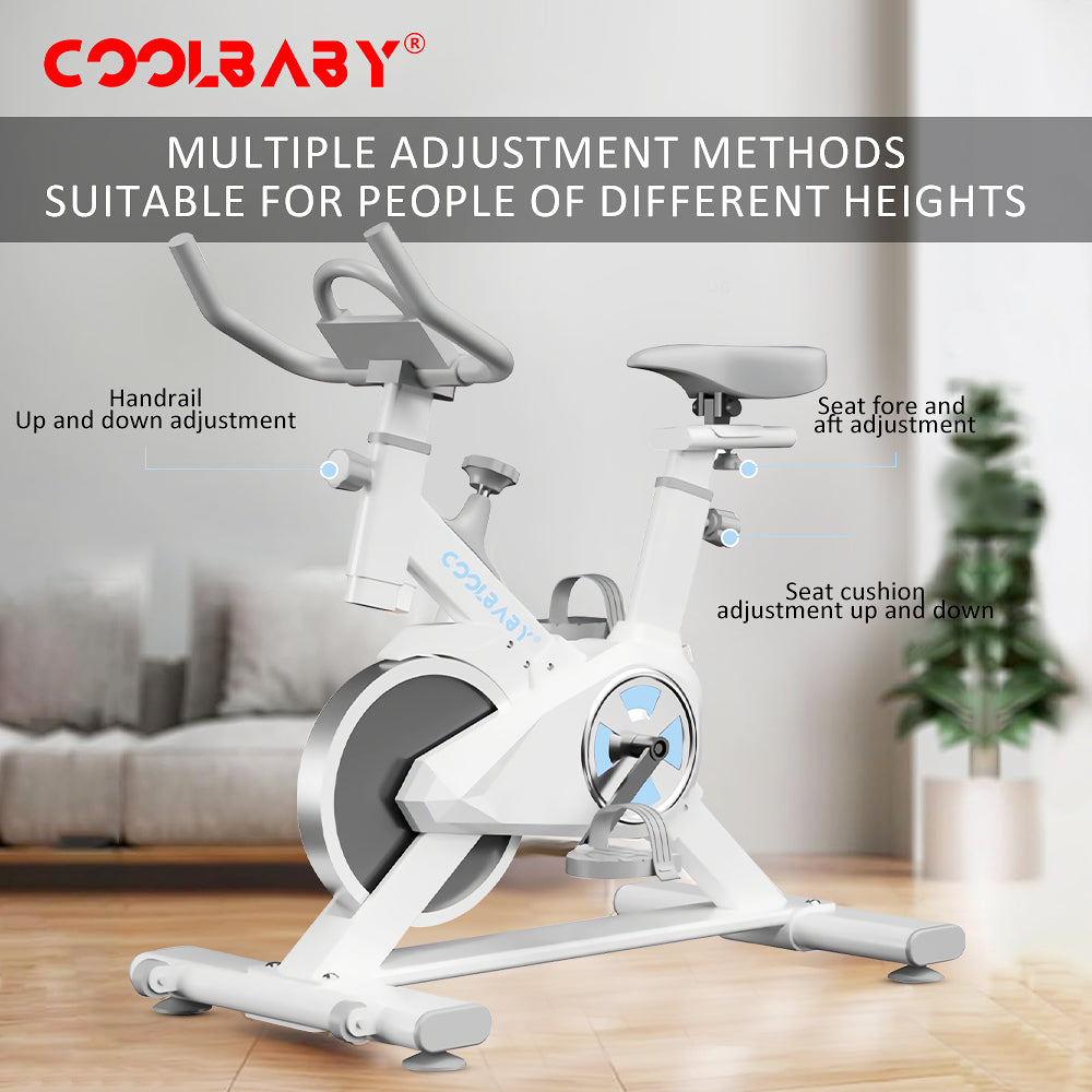 COOLBABY Indoor Cycling Bike, Silent Belt Drive Exercise Bike Stationary Bicycle with Steel Flywheel, Phone Holder, Handlebar, Heart Rate Monitor - COOLBABY