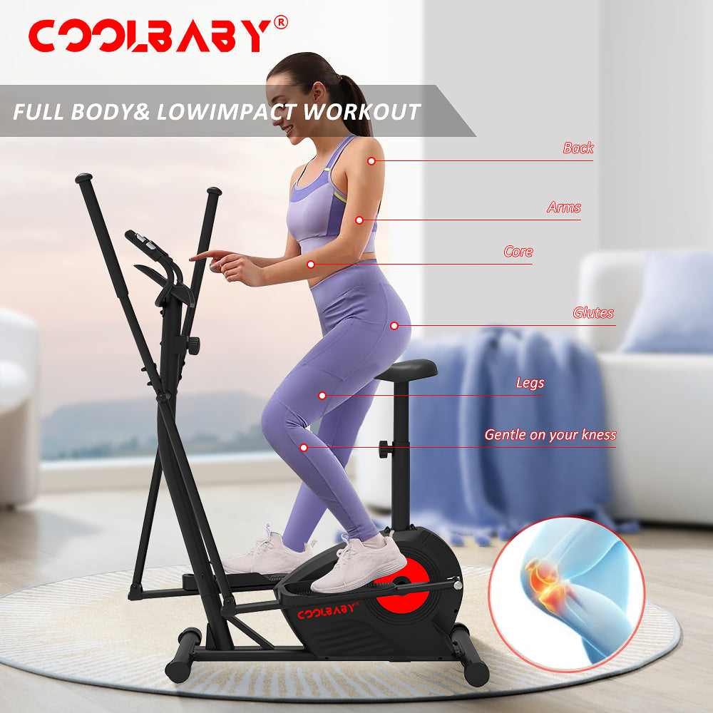 COOLBABY Elliptical Machine,Elliptical Exercise Machine for home with Seat,8 Resistance Levels,Pulse Rate Grips and LCD Monitor,WQSJ-JSC02 - COOLBABY