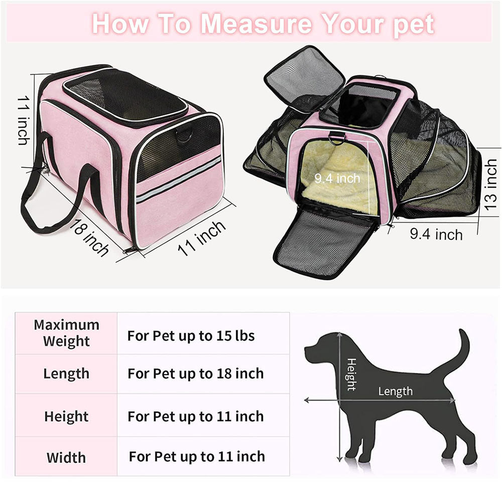 COOLBABY LZM-CWXDB Cat Carrier Airline Approved Pet Carrier,Pet Double Extension Foldable Bag for Traveling Portable Breathable Pet Carrier Bag,3 Open Doors,2 Reflective Tapes - COOL BABY