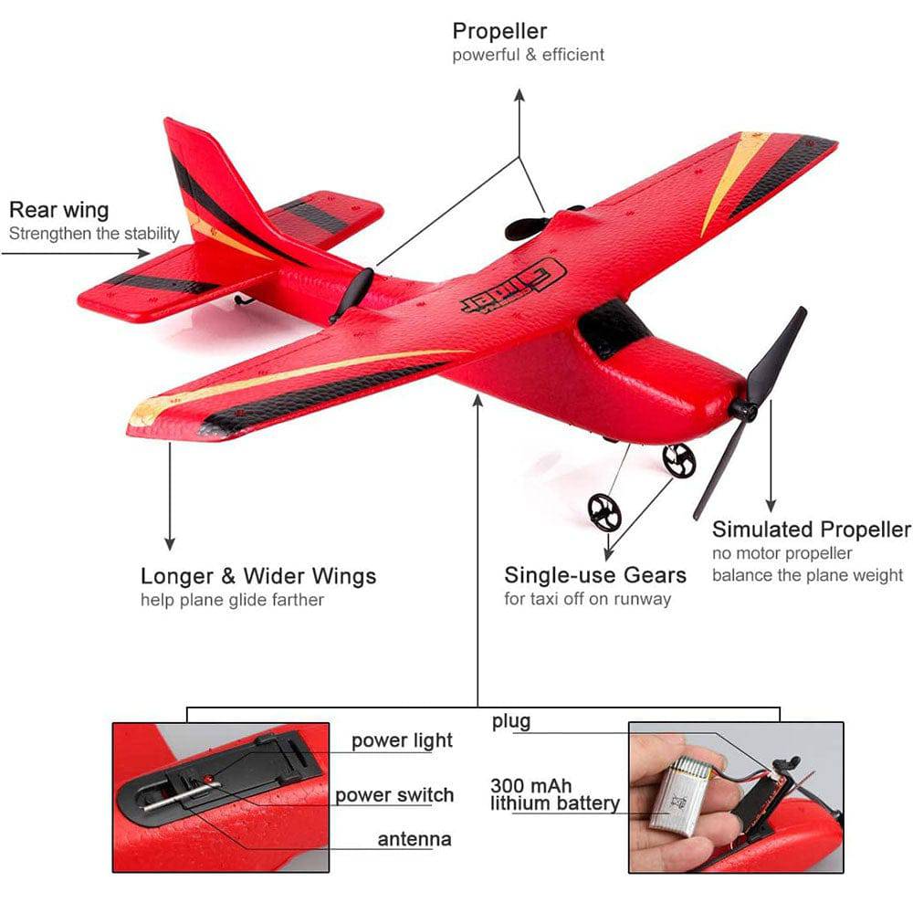 COOLBABY Remote Control Glider,2.4GFixed-Wing Model Aircraft EPP Built-in 6-Axis Gyroscope Remote Control Aircraft - COOL BABY