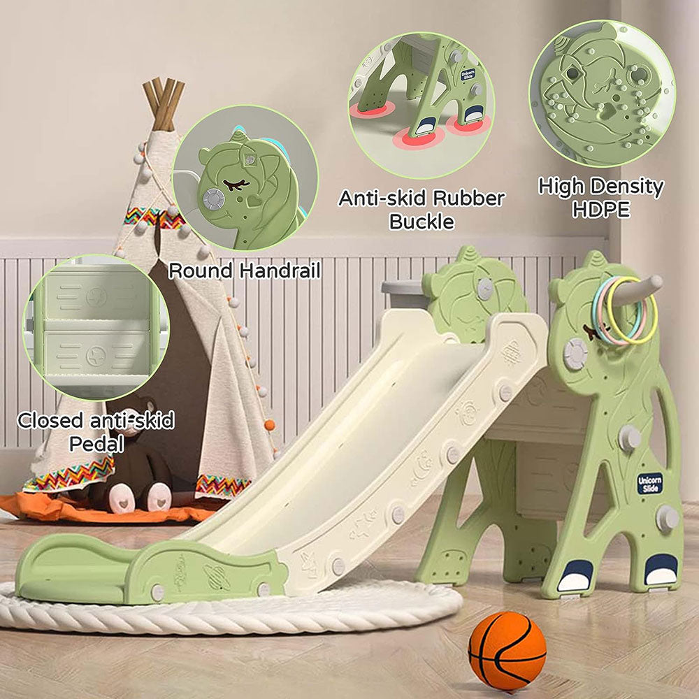 COOLBABY WQSJ003 Kid Slide for Toddler Age 1-3,Playground Climber Slide Playset,Multifunction Indoor Outdoor Plastic Slide with Basketball Hoop & Ring Game & Story Machine - COOLBABY