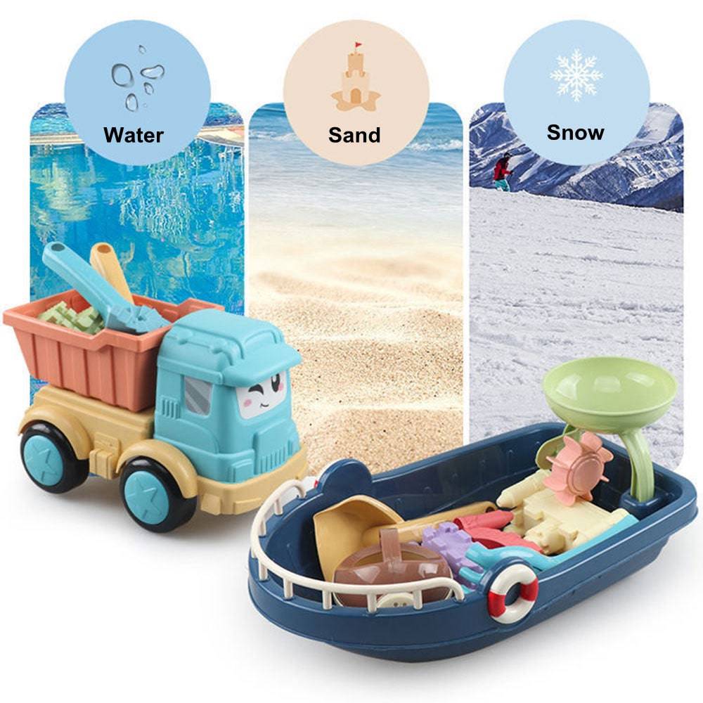 COOLBABY Children's Beach Toy Set,Long Shovels Sand Toys Set with Mesh Bag,Outdoor Beach Toys (33 PCS) - COOL BABY