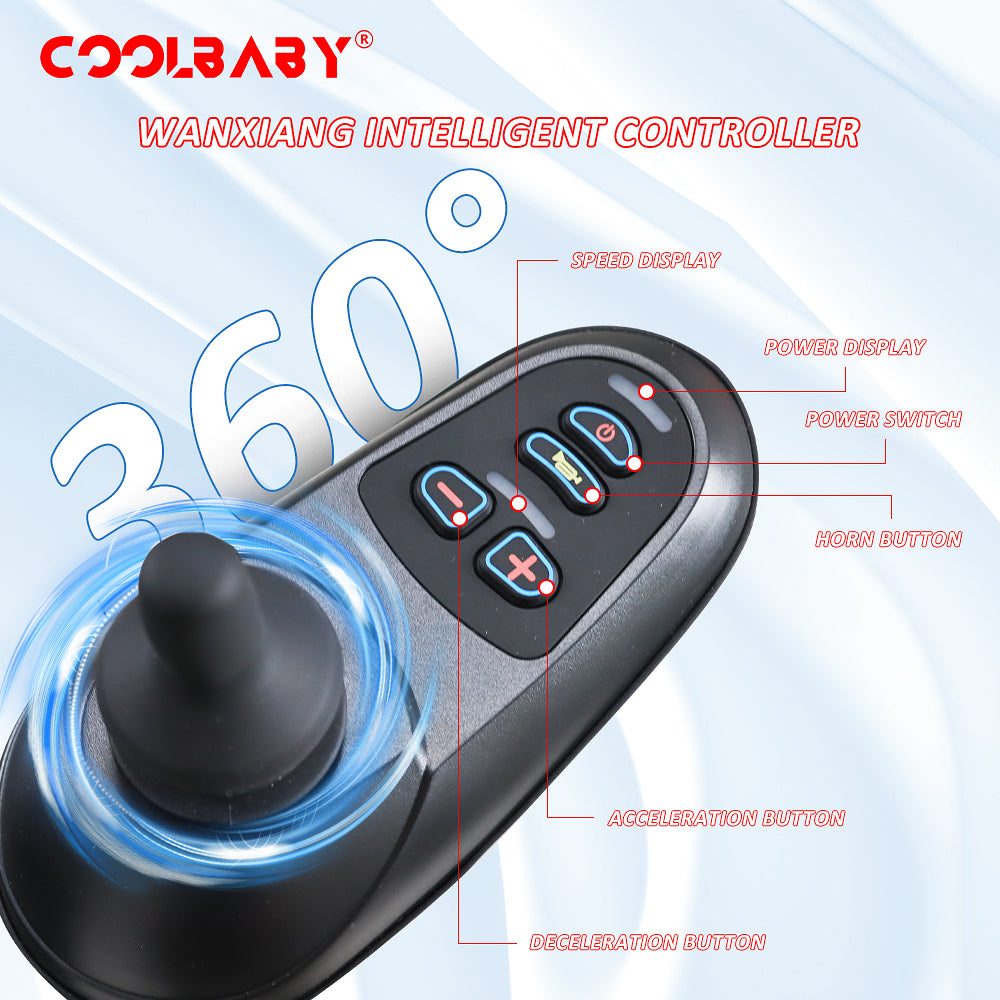 Lightweight Folding Electric Wheelchair, Only 34lbs, Foldable Power Wheelchair for Adults, Dual Motors, Motorized Mobility Scooters for Seniors, All Terrain, Travel Size, Airline Approved - COOLBABY