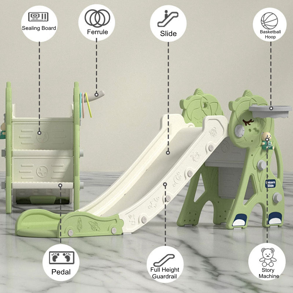 COOLBABY WQSJ003 Kid Slide for Toddler Age 1-3,Playground Climber Slide Playset,Multifunction Indoor Outdoor Plastic Slide with Basketball Hoop & Ring Game & Story Machine - COOLBABY