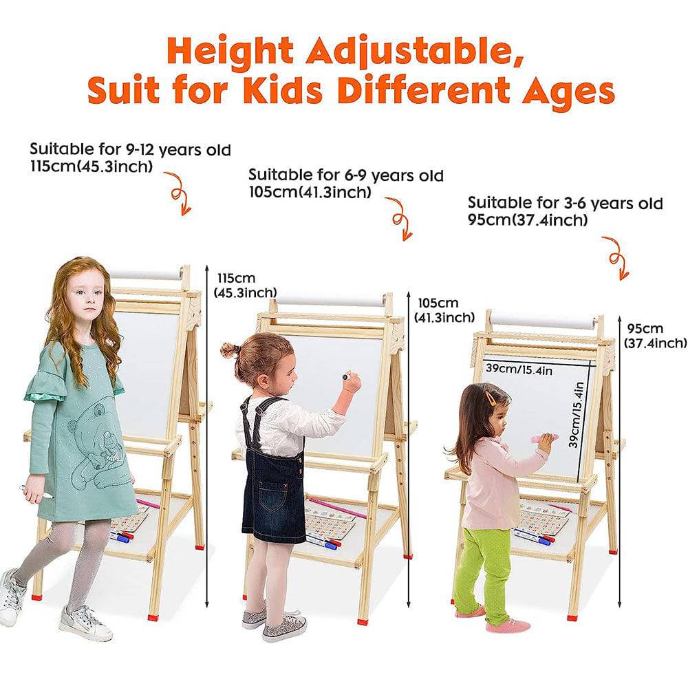COOLBABY ZRW-ETHB Kids Easel Wooden Art Easel Adjustable Standing Easel Double-Sided Drawing Easel - COOL BABY