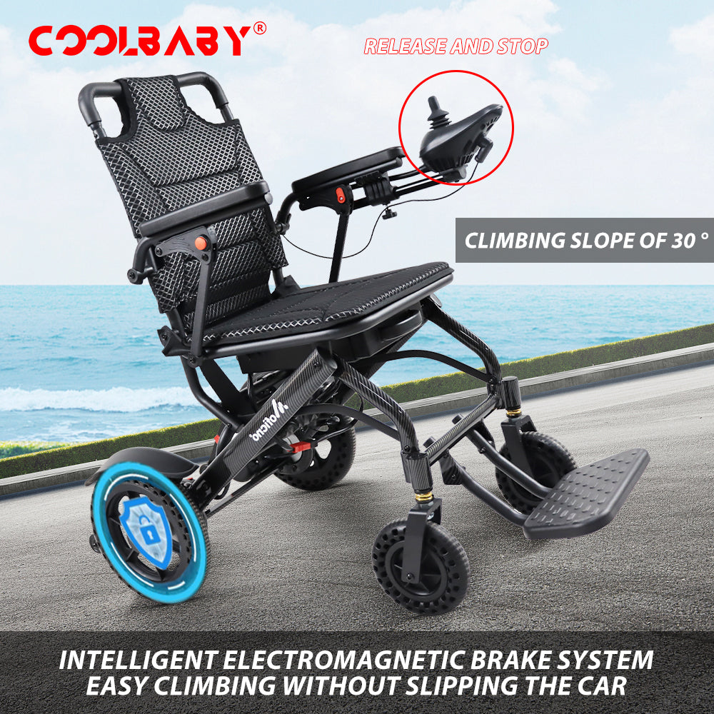 Lightweight Folding Electric Wheelchair, Only 34lbs, Foldable Power Wheelchair for Adults, Dual Motors, Motorized Mobility Scooters for Seniors, All Terrain, Travel Size, Airline Approved - COOLBABY