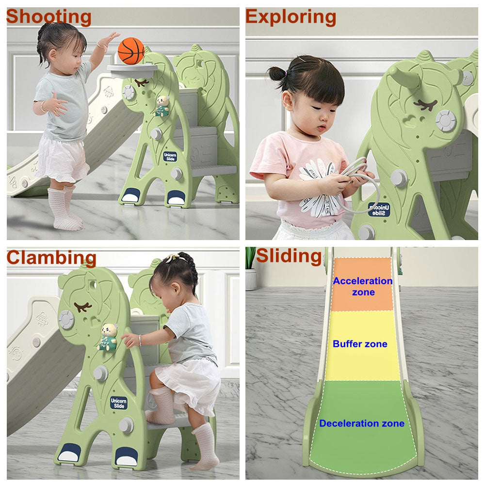 COOLBABY WQSJ003 Kid Slide for Toddler Age 1-3,Playground Climber Slide Playset,Multifunction Indoor Outdoor Plastic Slide with Basketball Hoop & Ring Game & Story Machine - COOLBABY