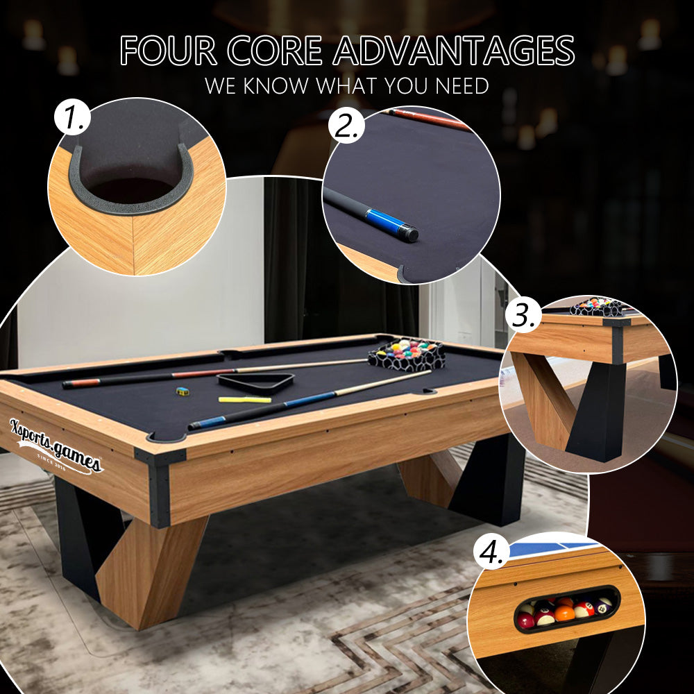 7 FT Pool Tables Billiards for Indoor Home Use,Billiards/Table Tennis/Dining Table Multi-functional 3 in 1,High Density Board Billiard Table