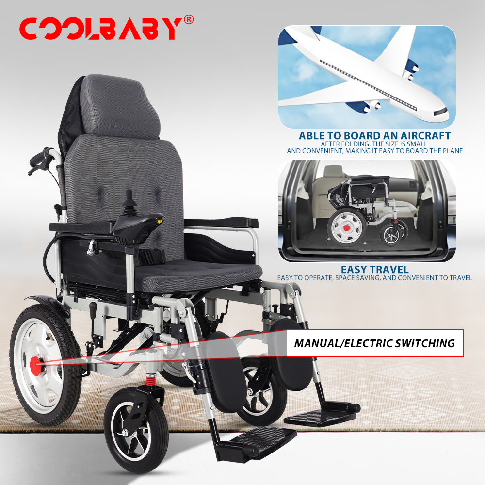 300lbs Electric Wheelchair for Adults, Motorized Full-lying Wheelchair with 20.47" Wide Cushion, 15 Miles Long Travel Range, All Terrain Motorized Wheelchair for Seniors Portable - COOLBABY