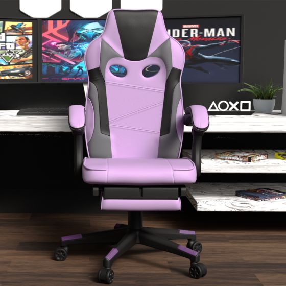 High Back Black & Violet Video Gaming Chair with PU Leatherette - COOLBABY