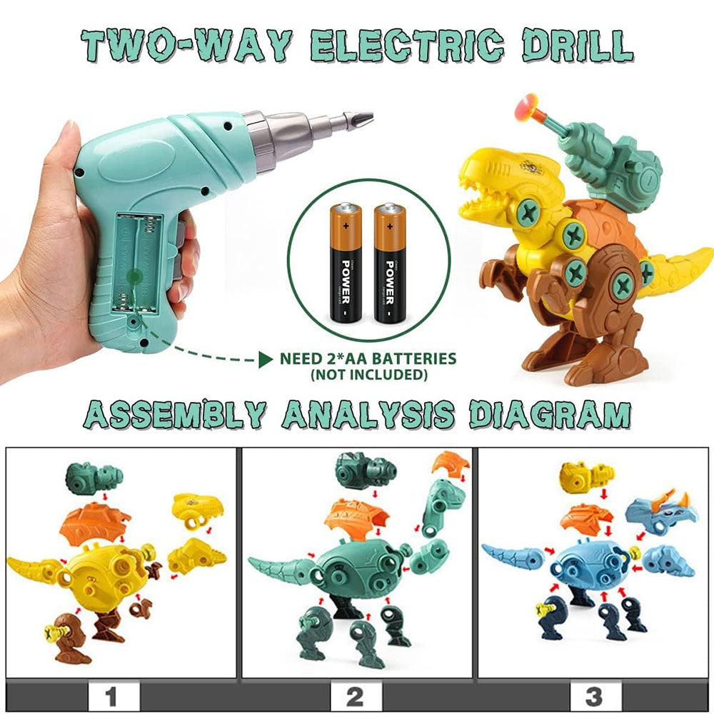 COOLBABY Dinosaur Toys for Kids 3-8 STEM Educational Take Apart Dinosaur Toys Building Construction with Electric Drill, Launching Missile - COOL BABY