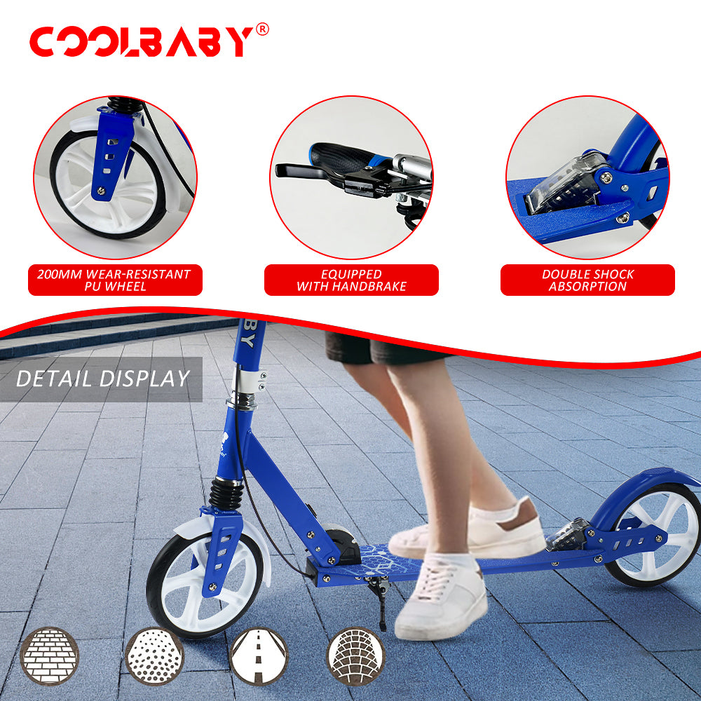 COOLBABY Adult Foldable Scooter 200MM Big Wheels,Aluminum alloy scooter,Up To 150kg,8-12km/h - COOLBABY