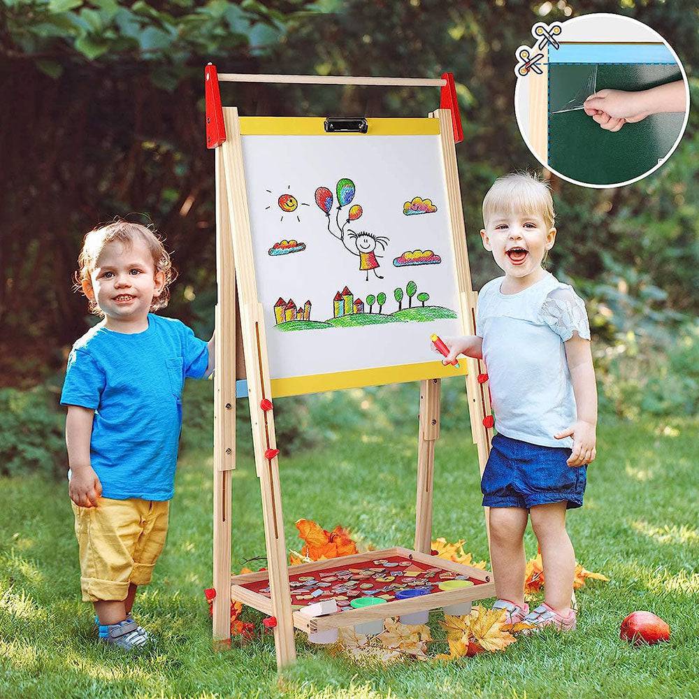 COOLBABY ZRW-ETHB Kids Easel Wooden Art Easel Adjustable Standing Easel Double-Sided Drawing Easel - COOL BABY