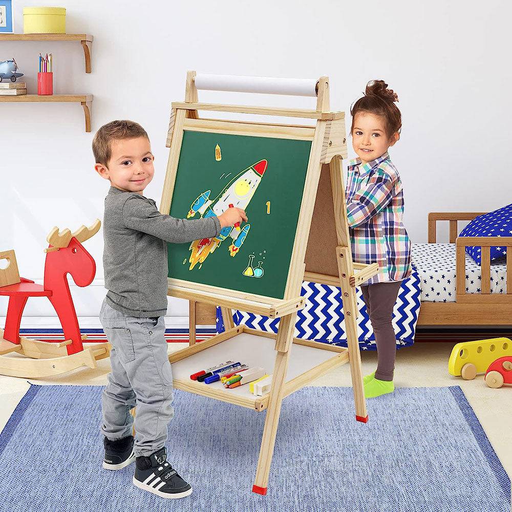 COOLBABY ZRW-ETHB Kids Easel Wooden Art Easel Adjustable Standing Easel Double-Sided Drawing Easel - COOL BABY