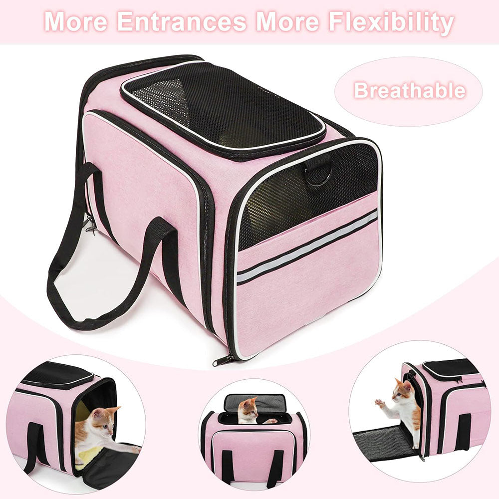 COOLBABY LZM-CWXDB Cat Carrier Airline Approved Pet Carrier,Pet Double Extension Foldable Bag for Traveling Portable Breathable Pet Carrier Bag,3 Open Doors,2 Reflective Tapes - COOL BABY