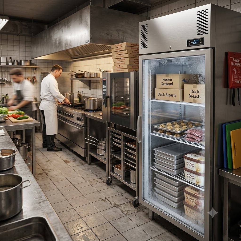 Upright Glass Door Freezer 685L Stainless Steel Commercial Freezer with Dixell Digital Control