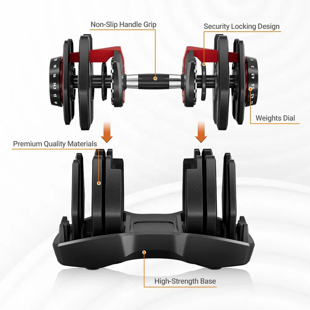 COOLBABY Adjustable 22KG Dumbbell(2KG to 22KG),15-in-One Weights Training,Non-Slip Handle Grip,Security Locking,Dumbbell for Home GYM - COOLBABY