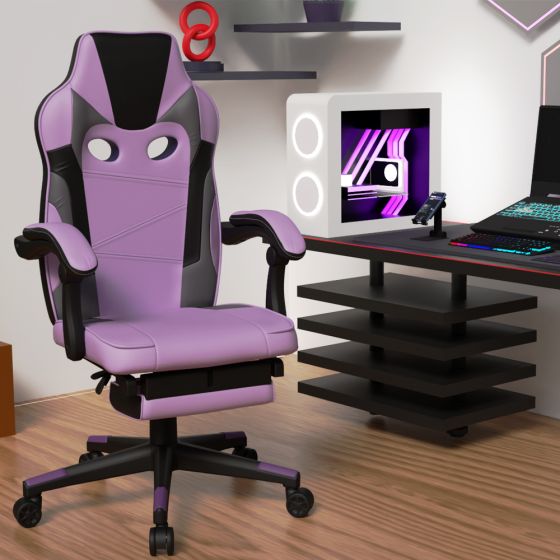High Back Black & Violet Video Gaming Chair with PU Leatherette - COOLBABY