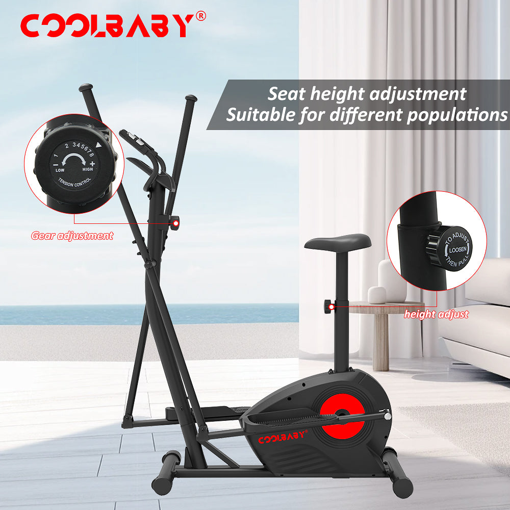 COOLBABY Elliptical Machine,Elliptical Exercise Machine for home with Seat,8 Resistance Levels,Pulse Rate Grips and LCD Monitor,WQSJ-JSC02 - COOLBABY