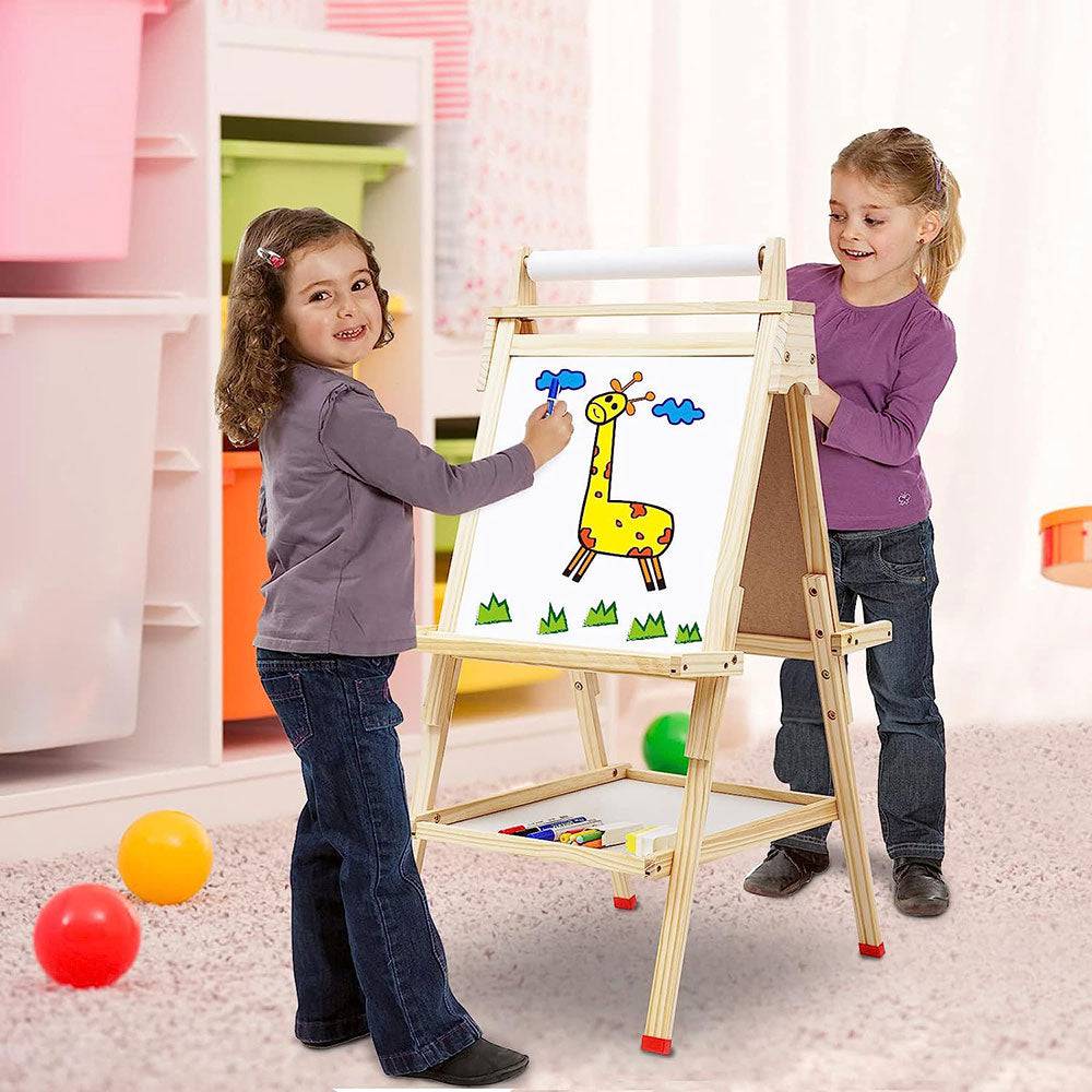 COOLBABY ZRW-ETHB Kids Easel Wooden Art Easel Adjustable Standing Easel Double-Sided Drawing Easel - COOL BABY