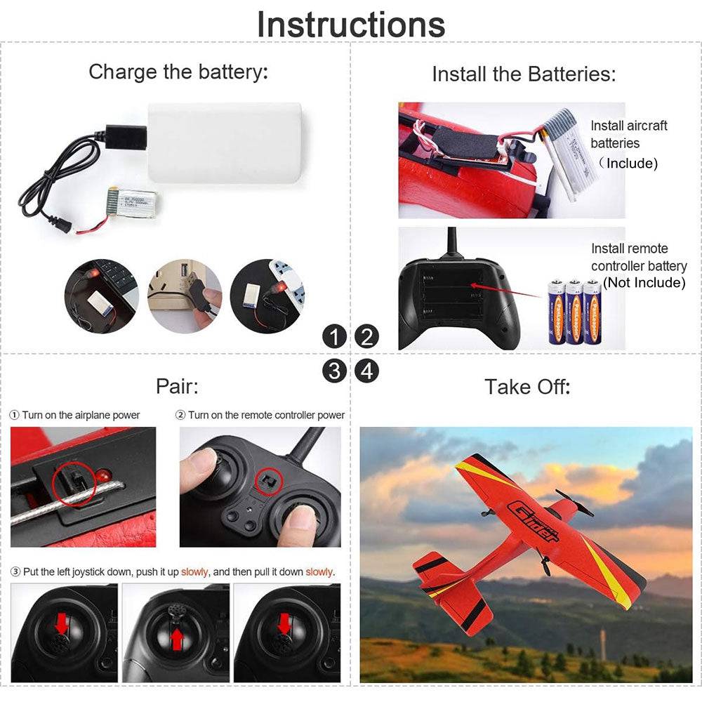 COOLBABY Remote Control Glider,2.4GFixed-Wing Model Aircraft EPP Built-in 6-Axis Gyroscope Remote Control Aircraft - COOL BABY