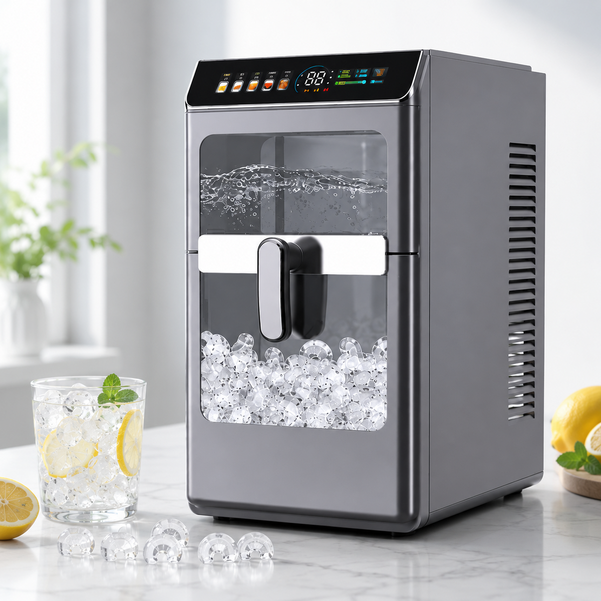 Countertop Crescent Ice Maker 12kg/24H Automatic Ice Making Machine with Self-Cleaning for Home Bar Use