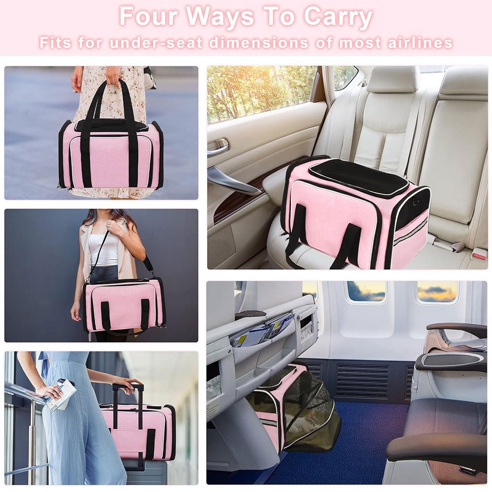 COOLBABY LZM-CWXDB Cat Carrier Airline Approved Pet Carrier,Pet Double Extension Foldable Bag for Traveling Portable Breathable Pet Carrier Bag,3 Open Doors,2 Reflective Tapes - COOL BABY