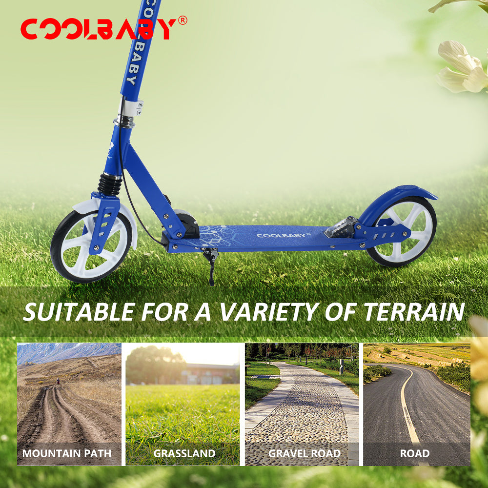 COOLBABY Adult Foldable Scooter 200MM Big Wheels,Aluminum alloy scooter,Up To 150kg,8-12km/h - COOLBABY