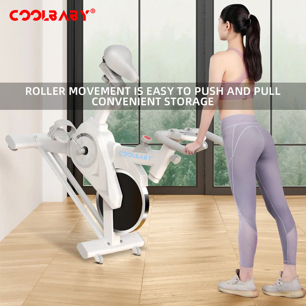 COOLBABY Indoor Cycling Bike, Silent Belt Drive Exercise Bike Stationary Bicycle with Steel Flywheel, Phone Holder, Handlebar, Heart Rate Monitor - COOLBABY