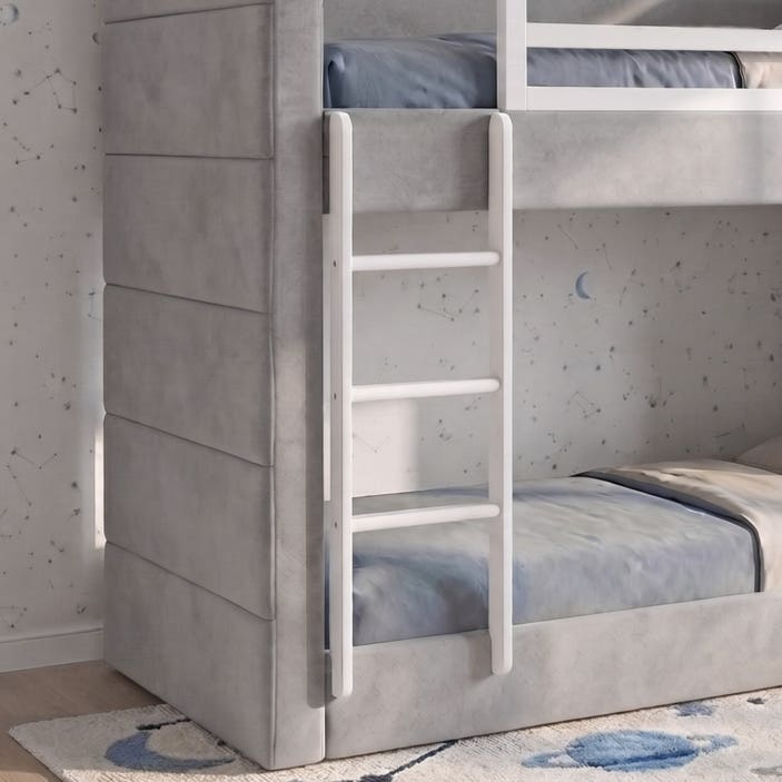 Grey Bunk Bed 90x190 cm for Kids & Teens – Space-Saving Wooden Bed with Safety Rails and Ladder - COOLBABY