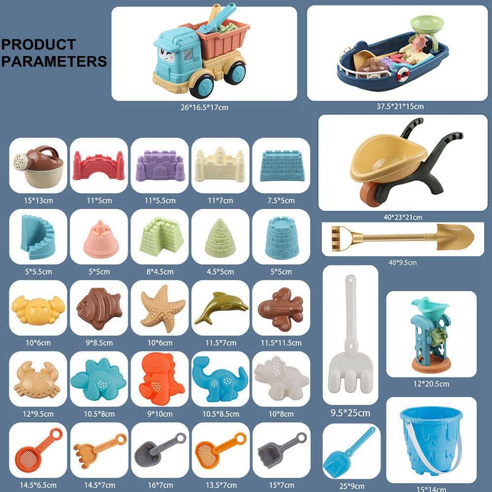 COOLBABY Children's Beach Toy Set,Long Shovels Sand Toys Set with Mesh Bag,Outdoor Beach Toys (33 PCS) - COOL BABY