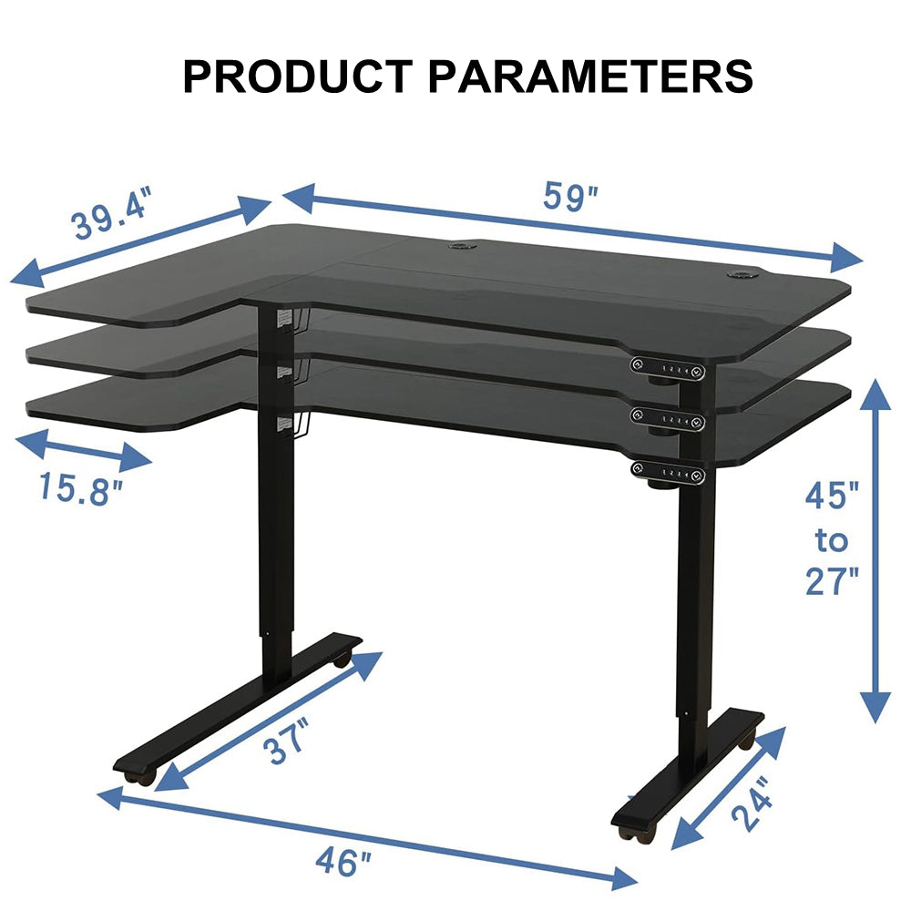 COOLBABY L-Shaped Electric Standing Desk,59 Inches Height Adjustable Stand up Table,Sit Stand Computer Desk with 4 Memory Settings,Black Splicing Board - COOLBABY