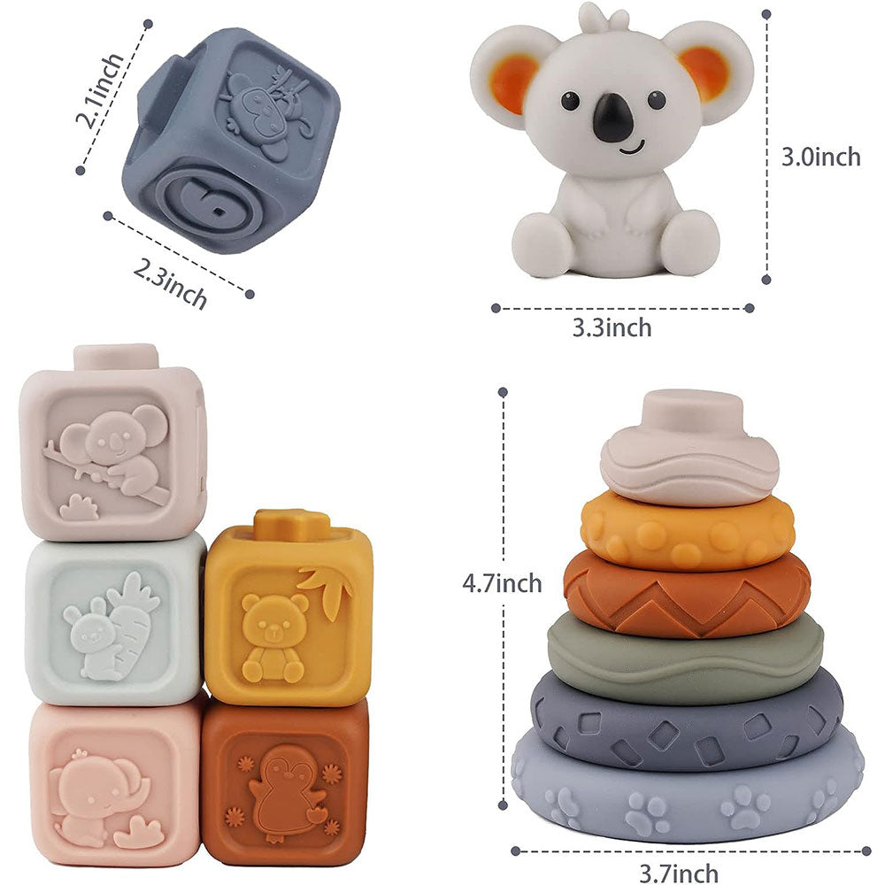 COOLBABY WQSJ-JM01 Toddlers Montessori Sensory Toys,Babies Chewing Squeeze Stacking Educational Numbers Animals Toy 13Pcs Set - COOL BABY
