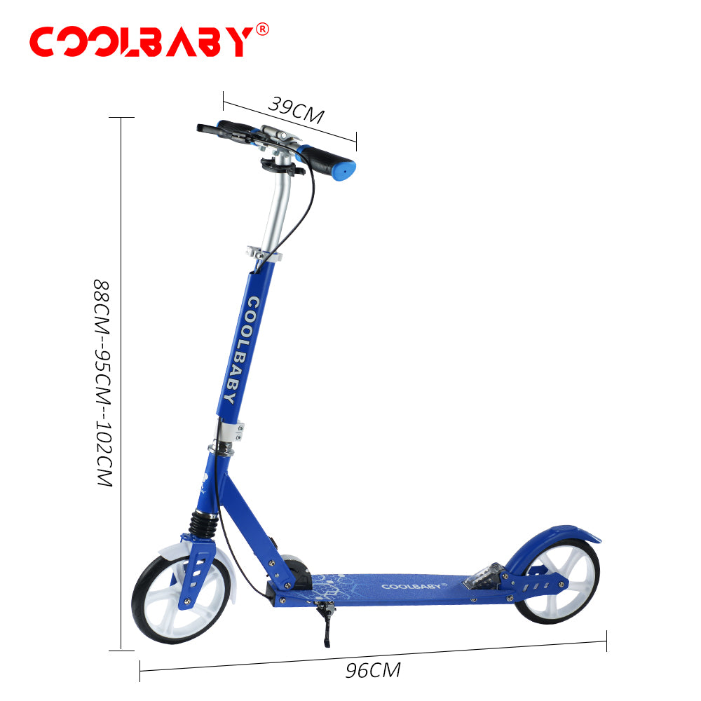 COOLBABY Adult Foldable Scooter 200MM Big Wheels,Aluminum alloy scooter,Up To 150kg,8-12km/h - COOLBABY