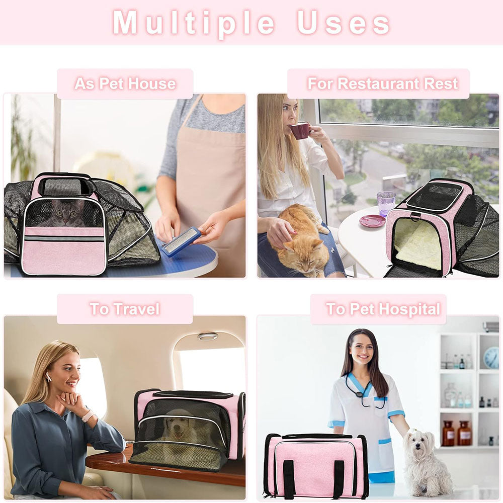 COOLBABY LZM-CWXDB Cat Carrier Airline Approved Pet Carrier,Pet Double Extension Foldable Bag for Traveling Portable Breathable Pet Carrier Bag,3 Open Doors,2 Reflective Tapes - COOL BABY