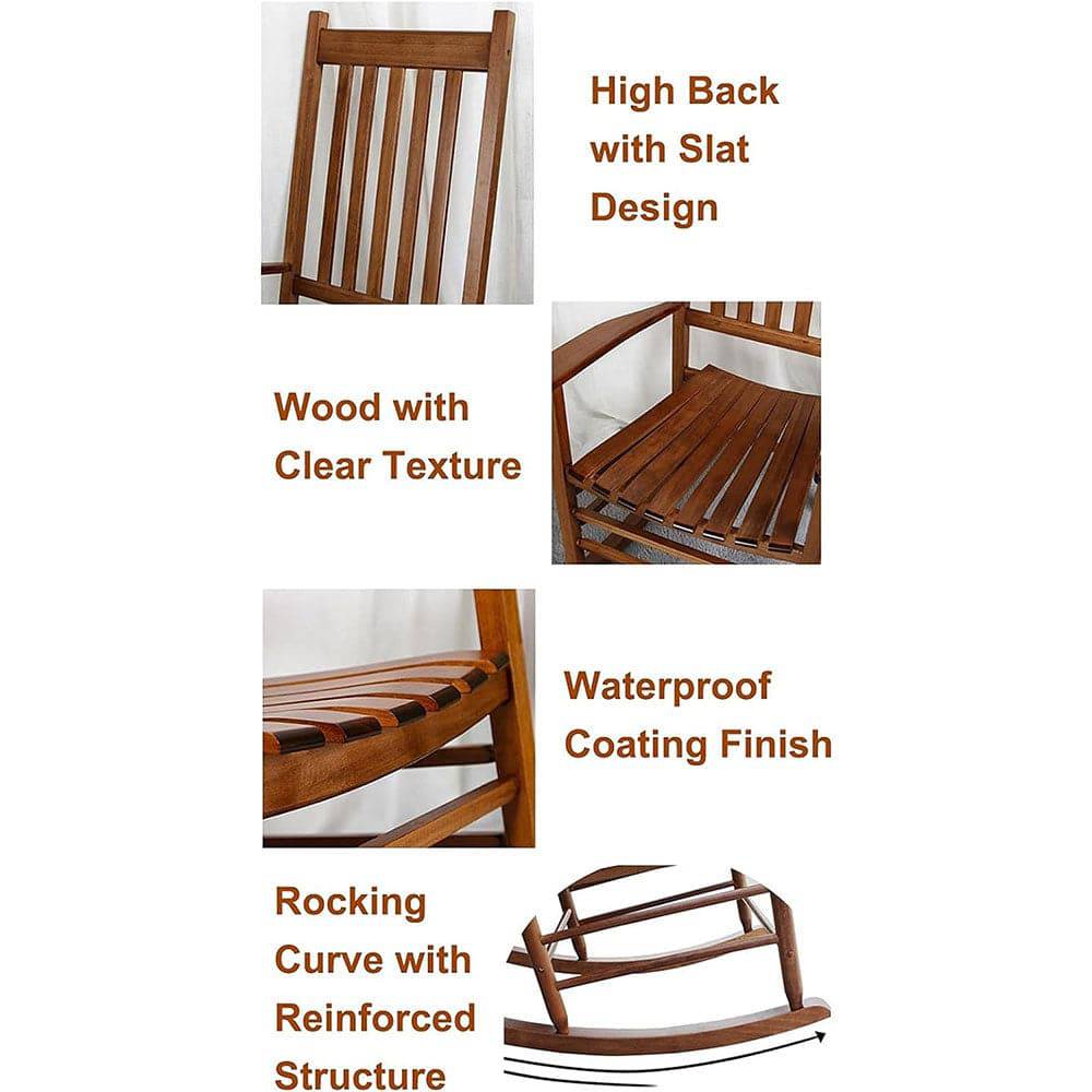 COOLBABY WQSJ-HWYY01 Patio Rocking Chair,Outdoor Wooden Rocking Chairs,Rocking Chairs for Porch,Armchair,Wide Seat and Armrest, Loads 150kg - COOL BABY