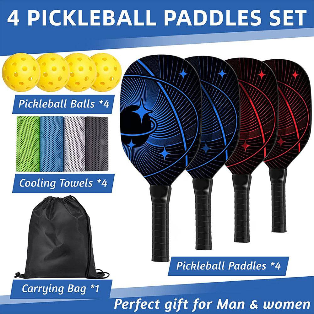 COOLBABY LZM-QP01 Pickleball Paddles,Pickleball Set of 4 Premium Wood Pickleball Paddles,Pickleball Rackets with Ergonomic Cushion Grip - COOL BABY