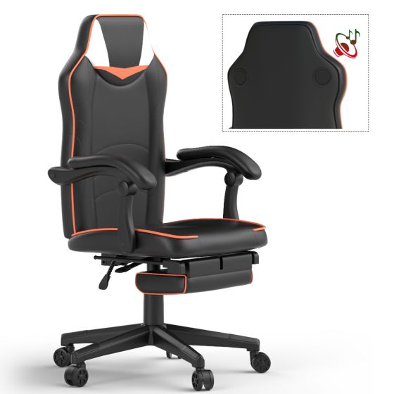 Omega Gaming with Speaker Black & Orange PU Gaming Chair - COOLBABY