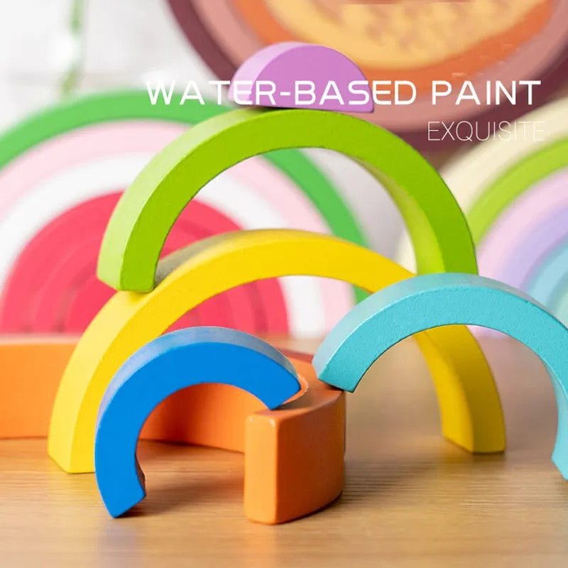 COOLBABY Arch Bridge Rainbow Building Blocks Kids Montessori Educational Games Color and Shape Cognitive Wooden Toys for Children - COOLBABY