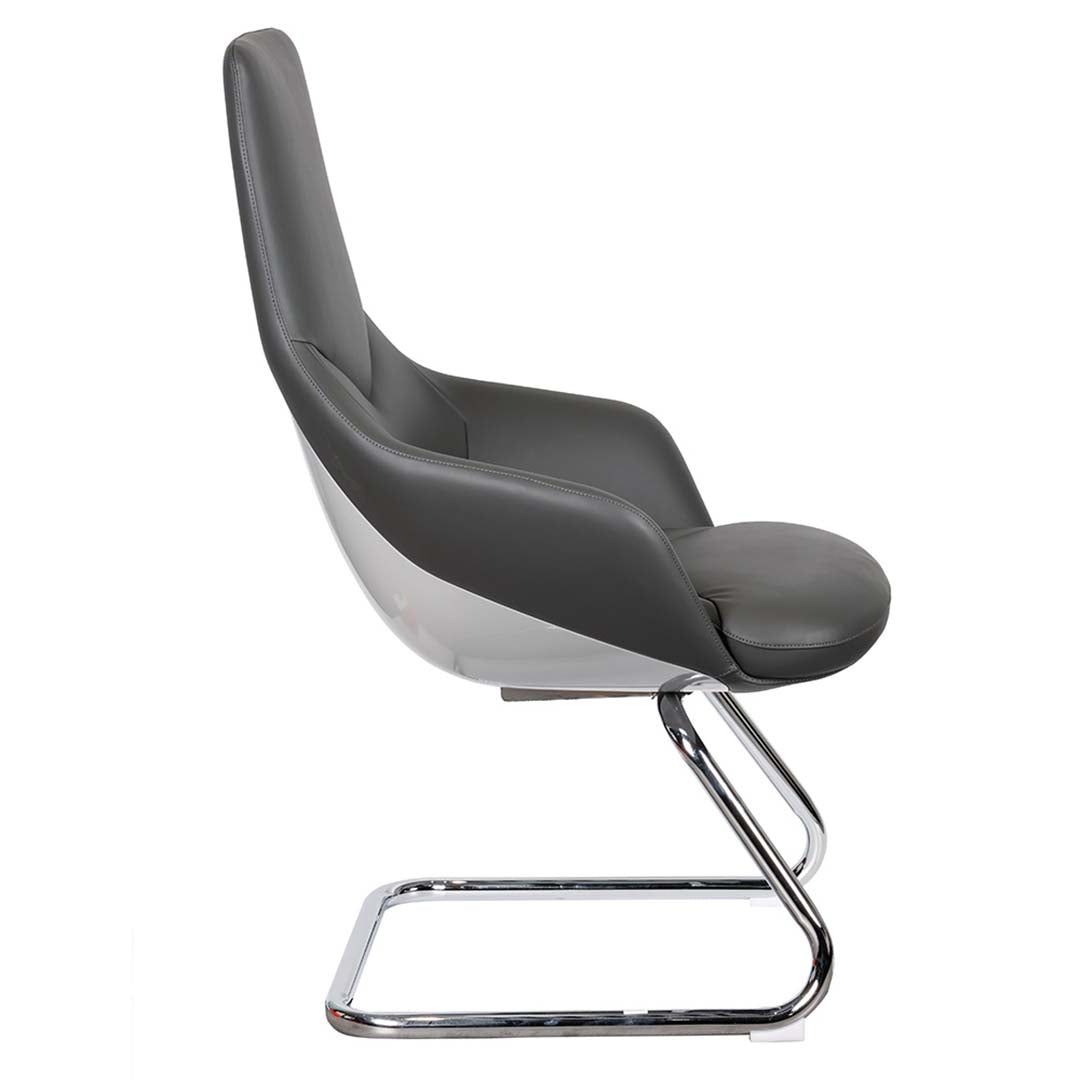 COOLBABY Ergonomic High-Back Office Chair - Durable Grey PU Leather, Chrome Frame - COOLBABY