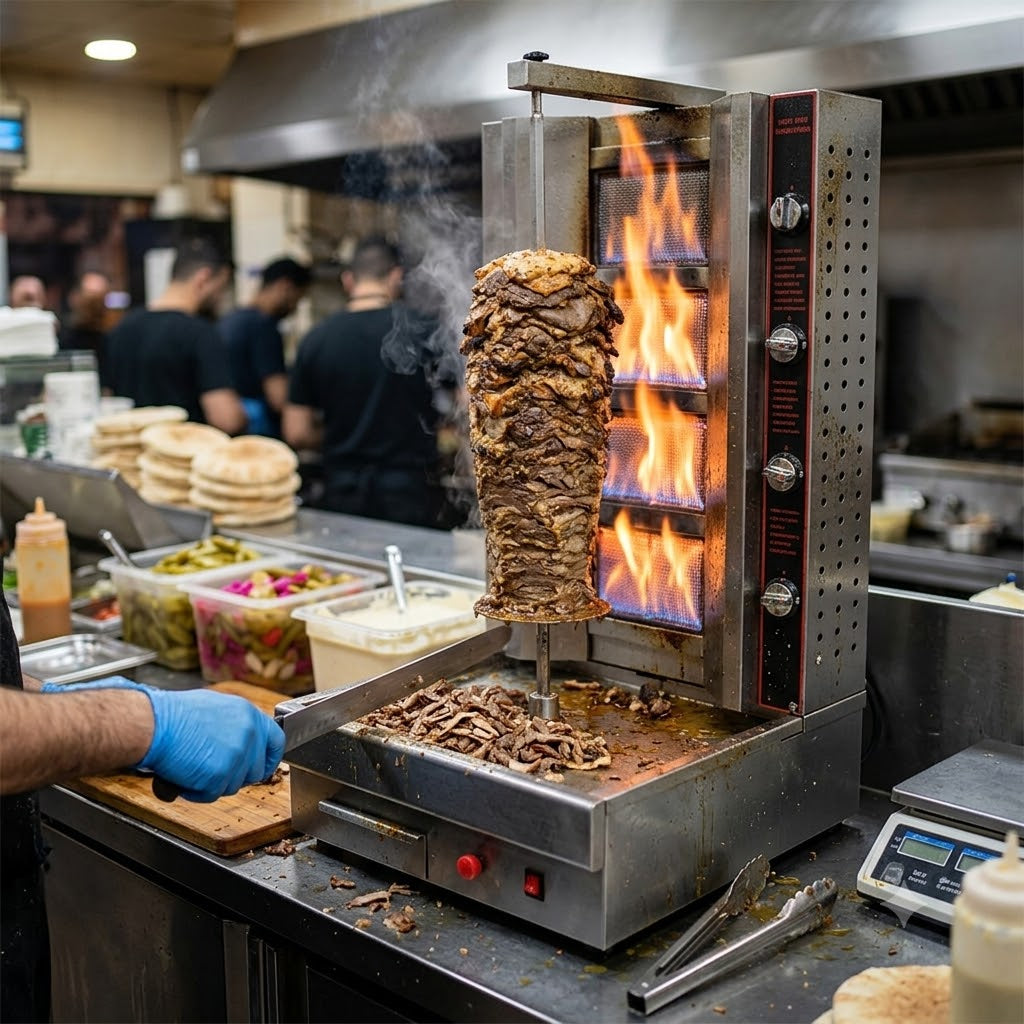 HGS R4 Gas Shawarma Machine 4 Burners Tabletop Doner Grill | LPG & Natural Gas | Italian Technology