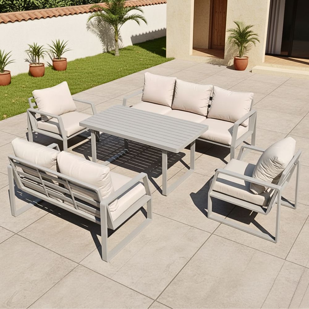 Garden Sofa Set 7 Seater Aluminum Frame Sofa Set with Cushions and Table - COOLBABY